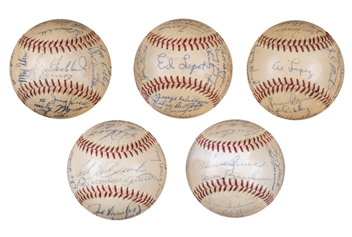Lot of (5) 1960s Team Signed Baseballs Including Red Sox, Indians, White Sox, Orioles and Angels (JSA Auction LOA)